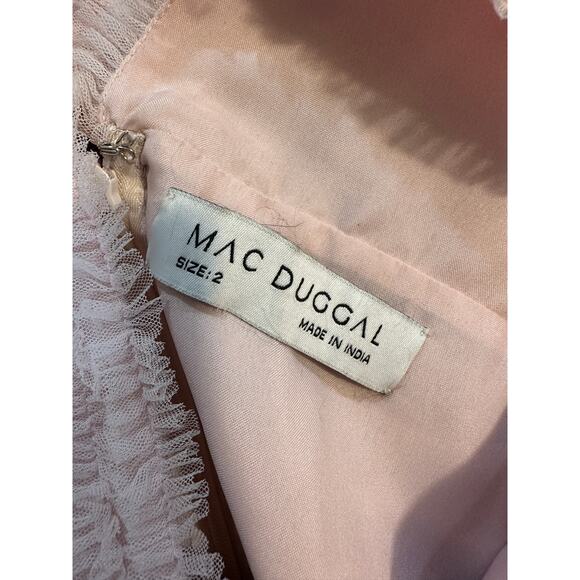 Mac Duggal V Neck Puff Sleeve Ruffle Tiered A Line Gown Rose Size 2 NWOT #A8050 - Picture 4 of 15